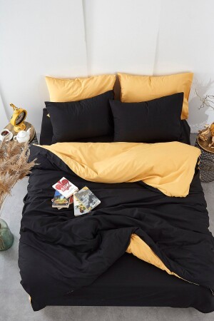 MNZ-Ranforce القطن مزدوج غطاء غطاء المطبخ مجموعة أسود صفراء 1039 - BONJARDİNHOME