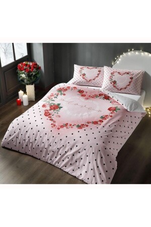 (MNZ-Ranforce Glow Shining Double Duvet Cover Set) (مُحبة الورديّة) - Taç
