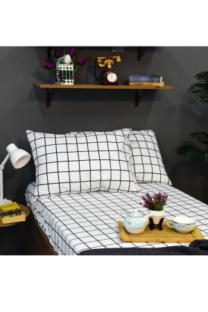 MNZ-Ranfors القطن الأسود والأبيض المحقق الملك حجم الأقمشة الصلبة ورقة 180x200 CRW1411 - CARWEN TEKSTİL