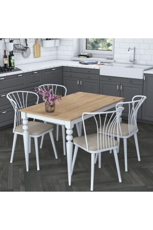 MNZ-Rani Jc102 طاولة المطبخ كرسي مجموعة السلة الجوز - أبيض - Rani Mobilya