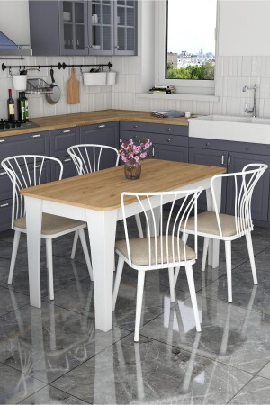 MNZ-Rani JC114 طاولة المطبخ كرسي مجموعة السلة الجوز - أبيض - Rani Mobilya