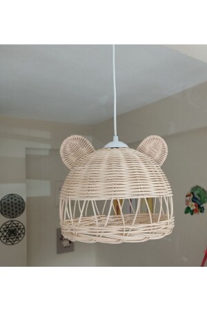 MNZ-Rattan bamboo Teddy Bear Ear Chandelier ، غرفة الأطفال Chandelier RBAKAV30 - Ezgi