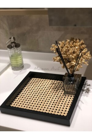 MNZ-Rattan Hazeran Square Tray Black (100% HAZERAN طبيعي) M019 - Maison Avf