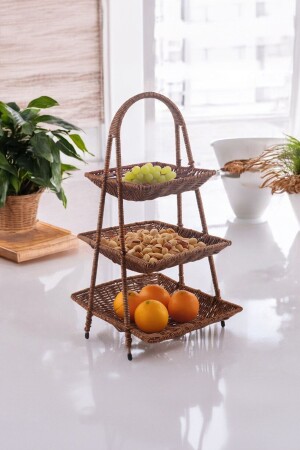 MNZ-Rattan Wicker 3 Tier عرض مستطيل سلة الفواكه والخبز - رف ديكوراتي - Vadi