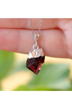 MNZ-Raw Garnet Stone Silver Necklace TSHMLAL2 - Taş Sandığı