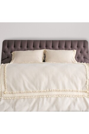 MNZ-Raw Linen Cream Pompom غطاء ملابس مزدوجة مجموعة NFS-1 - NDC HOME
