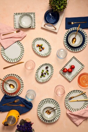 طعام وجبة الإفطار من طراز MNZ-Rayas لـ 6 أشخاص 14 قطعة خضراء 04ppo000575 - Porland