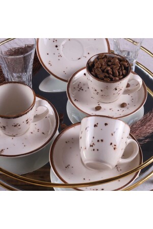 MNZ-Reactive 46 كريم Luna1 12 قطعة كوب قهوة مجموعة 6 أشخاص 14344 - Tulü Porselen