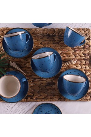 MNZ-Reactive 93 Blue 12 Piece Tea Cup Set 14393 - Tulü Porselen