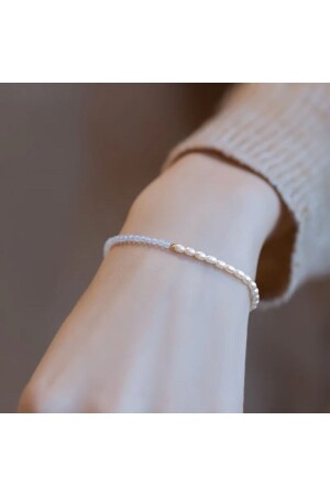 MNZ-Real Aquamarine Stone Barley Sand Pearl Bracelet (منزج حقيقي) - Hazeran Accessories