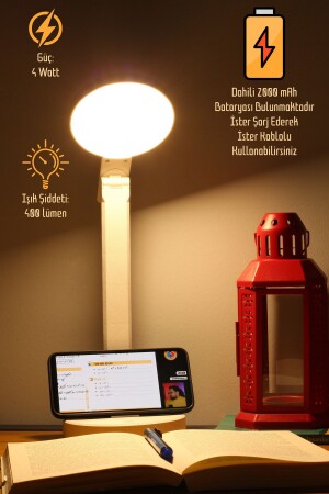 مصباح مكتب MNZ-Rechargeable Desk Lamp 3 ألوان LED عمل خطوة القراءة الضوء الضوء الليلي مع قفزة الهاتف اللمس - Telvesse