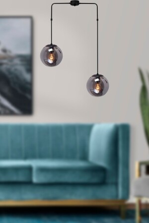 MNZ-Recoba قماش معدني حديثة زجاج المدخن غرفة المعيشة - المطبخ - غرفة النوم 2 قطع شمعة MAR0012 - Fer Avize