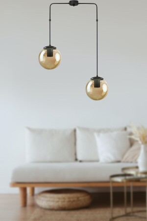 MNZ-Recoba قماش معدني حديث عسل الزجاج غرفة المعيشة - المطبخ - غرفة النوم 2 قطع شمعة MAR0012 - Fer Avize