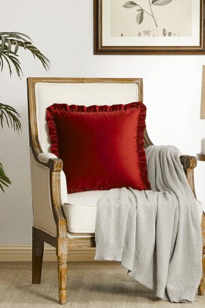 MNZ-Red Country Ruffled Square Throw Pillow Cover Soft Textured Vintage- Scandinavian-Bohemian-Christmas - Bc Home