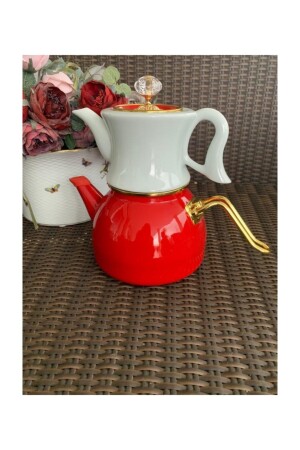 MNZ-Red Enamel Porcelain Teapot EZM395 - Ezem