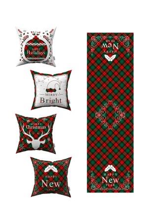 MNZ-Red Green Plaid Year New Theme 4 قطع رمي وسادة غطاء 1 راني مجموعة 4kmbs172-rs 4kmbs172-RS - Cango Home