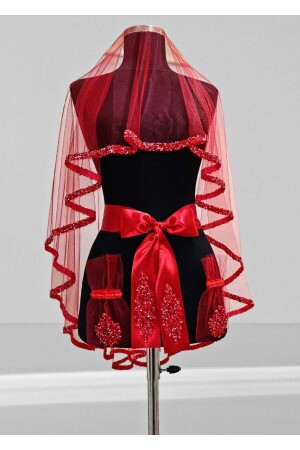 MNZ-Red Luxury حفلات العروس الحنث الحجاب زجاجية الحجاب المزروعة (6 PIECES) حفلات الحنث الحجاب المجموعة - Şık Tasarım