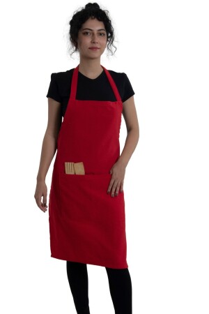 MNZ-Red Pocket Kitchen Apron سائل مقاوم للماء شريط قابلة للتعديل ضد الدود مطبخ مطبخ Apron BSLMK51001 - Başal Tekstil