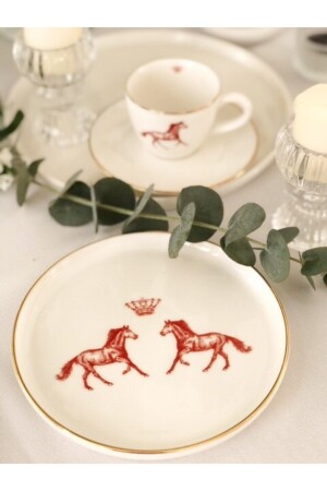 MNZ-Red Royal Series طقم حلوى البورتسلان 1 قطعة 025 - BOES Porselen