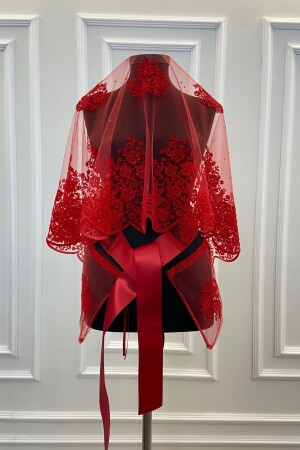 MNZ-Red مضاعفة نمطية طوائف طباعة زرقاء حفل العروس ساش قفازات - Zeymerade