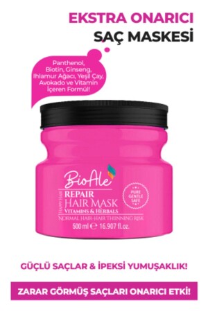 قناع الشعر MNZ-Repairing Hair Mask بانثينول+بيوتين+جينسنغ+لندن شجرة+شاي خضراء 500 مل GSTH-10 - BioAle Haircare