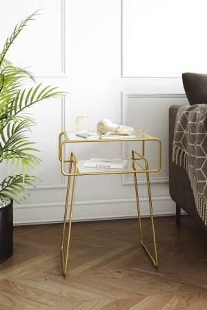 طاولة جانبية من MNZ-Retro، طاولة قهوة معدنية، طاولة قهوة زجاجية، غرفة المعيشة، غرفة النوم، مدخل CM-RYS - Catchme