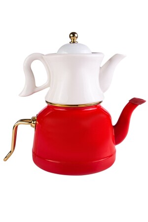 MNZ-Retro Midi Enamel Porcelain Teapot Set حمراء 153 03. 08. 1338 - Karaca