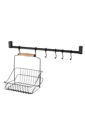 MNZ-Retro المعدة الحديدية المعدة لتنظيم السلة المطبخة مع المقبض الخشبية السوداء - Narnuga