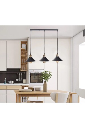 MNZ-Retro Rustic Row Triple 3xe27 حامل المصباح الطاولة المعدنية العليا مصباح العلق القنابل الطول الأساسي: 60 سم RIO000274 - RİOLİGHT