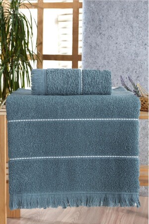 MNZ-Retro Stripe Dark Blue حمام الحمام مجموعة 2 أجهزة - Nina Home