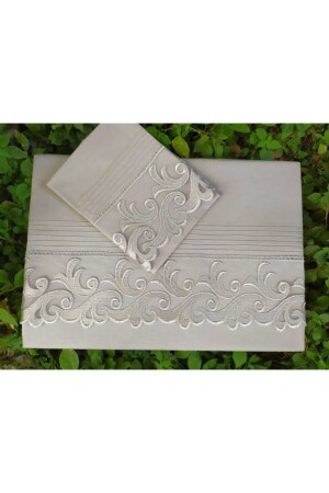 MNZ-Ribbed Dowry Ivy Gray غطاء غطاء مزدوج الجرف مجموعة JJI8274 - Çeyiz Bahçesi