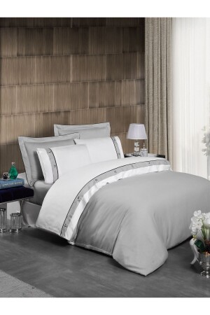 MNZ-Ricchi 100% القطن ساتيين غطاء غطاء مجموعة ورقة مزدوجة الرمادي الأبيض (بلاك بيب) CC - Silkarea