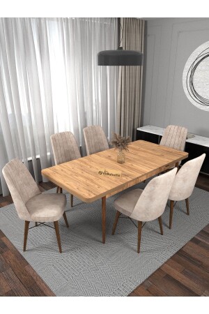 MNZ-Riff Atlantic 80x130 سم تمتد لـ 6 أشخاص - طاولة الطعام - مجموعة طاولة الطعام - كريم - Kaffahome