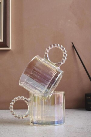 MNZ-Ringo Line Luster 2 Pack Glass Mug ملونة 325 مل 15176 - Perotti