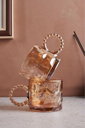 MNZ-Ringo Stone Amber 2 Piece Glass Mug 325 مل 15861 - Perotti