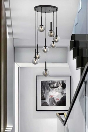 MNZ-Riva 8-piece Black Modern Chandelier (SMOKED GLACE) RIVA-SYH-FM-08 - BSA LIGHTING