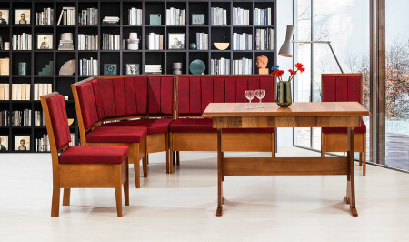 MNZ-Riva مطبخ زاوية مجموعة الجوز - كلاريت الأحمر - Cadde Yıldız