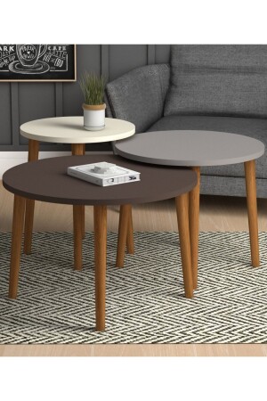 MNZ-Roma 3 قطع طاولة القهوة كريم رمادي أسود بني - Monte Sehpa
