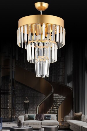 MNZ-Roma 4 طبقات ذهبية كريستال الحجر 30' شمعة حديثة s4557464 - Genel Markalar