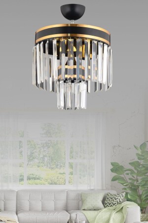 MNZ-Roma 4 Piece 2 Tier أسود وذهب زجاجي عصري مع 30 'حجر الكريستال s4557471 - Genel Markalar