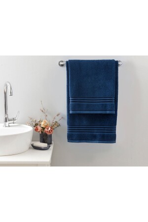MNZ-Romantic Stripe Flush Bath Towel Set 50x85cm + 70x150cm البحرية الأزرق 10030912 - English Home