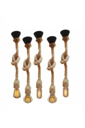 مصباح عريضة MNZ-Rope Candlelight Jute Rope 5 Pieces خشب الخشب الزهري06233 - AhşapSepeti