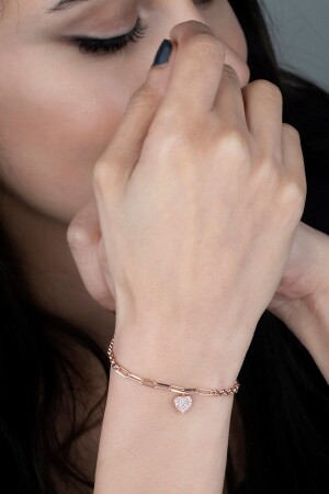 MNZ-Rose Gold Plated Heart Pendant سوار فضي - Else Silver