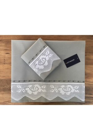 MNZ-Rose Lace Picico غطاء غطاء مزدوج Set Gray CBLUDD - Çeyiz Bahçesi