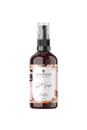زجاجة زجاجية من النغمة من الماء من MNZ-Rose Water 100% طبيعية مع رأس الرش 100 مل (ماء الورود) - Monoville