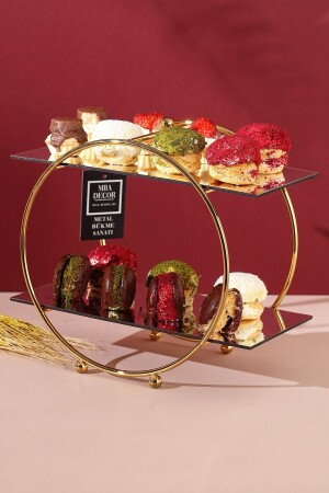 MNZ-Round Gold Mirrored Coffee Side Presentation هدية تزيين منظمة العلاج MDF خشبية 26 سم YVRSNMGLD - mba decor metal bending art