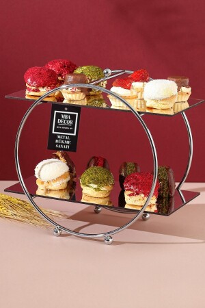 MNZ-Round الفضة المرآة القهوة الجانب عرض الهدية تزيين العلاج منظمة MDF الخشب 26 سم YVRSNMGLD - mba decor metal bending art