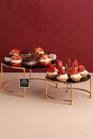 MNZ-Round مزدوج الذهب الأسود القهوة الجانب عرض هدية تزيين العلاج منظمة MDF الخشب 26 ZGN2 - mba decor metal bending art