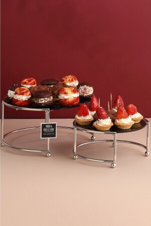 MNZ-Round مضاعف الفضة سوداء القهوة الجانب عرض هدية تزيين العلاج منظمة MDF الخشب 26 ZGN2 - mba decor metal bending art