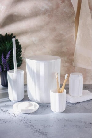 MNZ-Round White Pro 5 Piece حمام مجموعة HMNV-PRO-5LI-T-TON-BYZ-BANYOSET - HOMENIVA